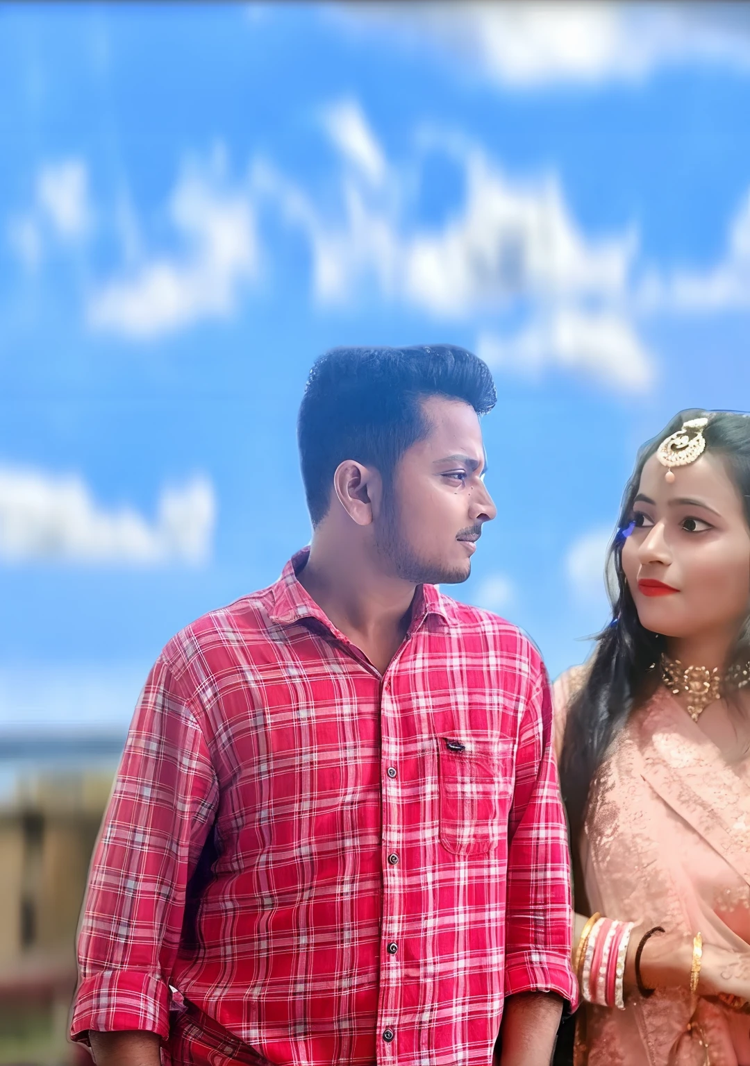 there is a man and woman standing next to each other, lovely couple, couple pose, photo taken with canon 5d, shot on nikon z9, new song, candid photography, couple, candid picture, photograpgy, very very low quality picture, portrait shot 8 k, couple portrait, real dlsr photography, cinematic shoot, 4 k post, with lovely look
