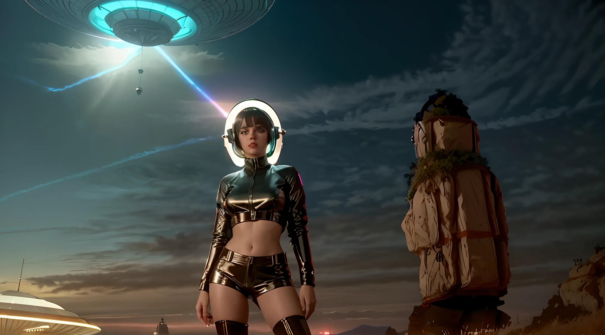 "(Adventurous woman,(sexy silver space suit with neon hi-lites and electronic indicators)),exploring alien landscape,bioluminescent crystals,tentacled plants,strange neon alien birds,otherworldly atmosphere,vibrant colors,detailed textures,photorealistic lighting"