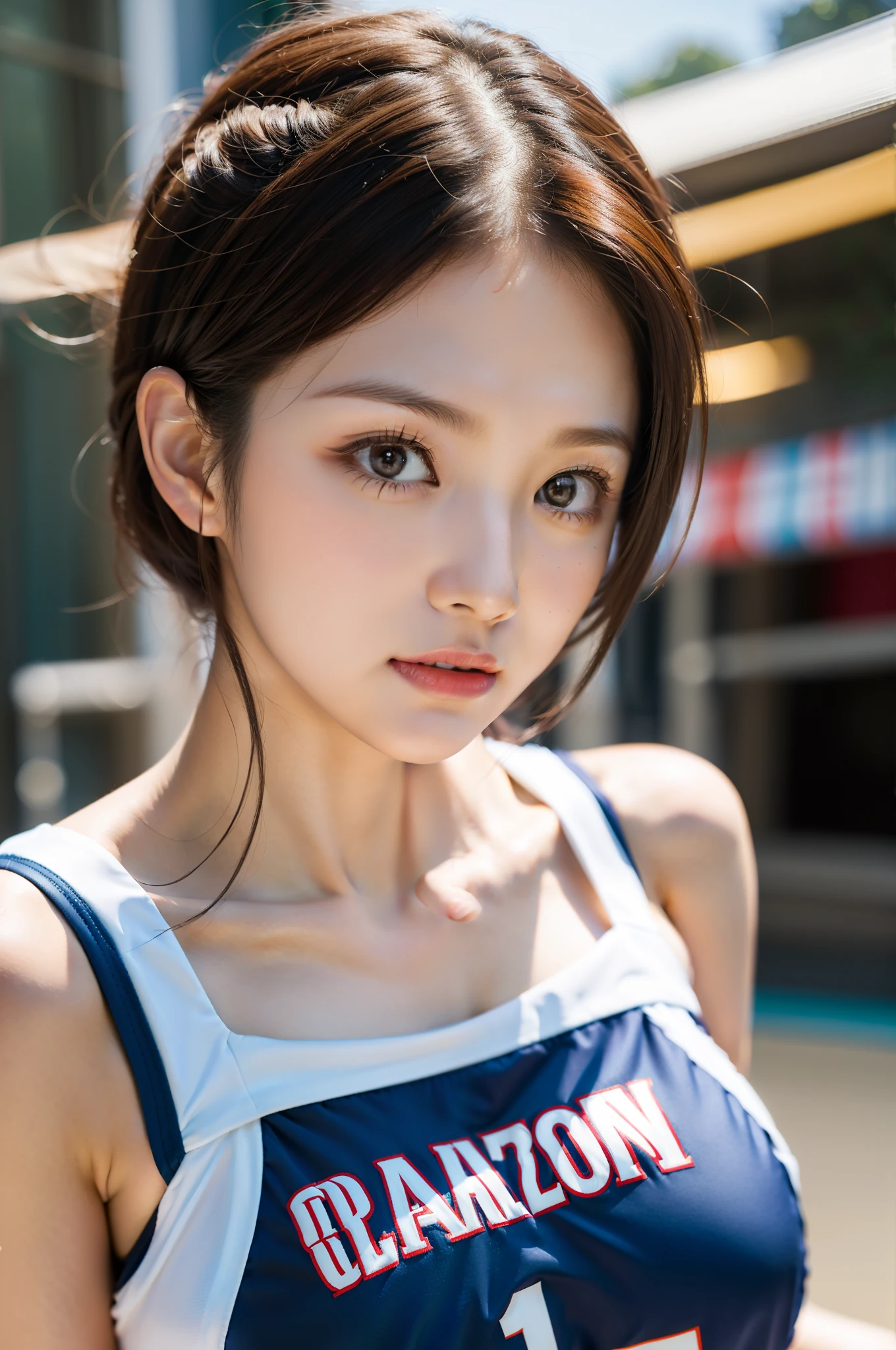 ((8k、sharp、masterpiece、highest quality、Realistic like a photo、Perfect Face、Small face、Very beautiful face、very cute、Fair skin and cute、Fair skin、Gray Hair、blue eyes、))、 19 years old、ponytail、Shiny skin, Moisturized Skin、Fair skin、Japan&#39;s top idols、Cool girl、Cute face、Perfect Face、Japanese Idols、Top Idol、19 years old:1.3、((Flowing gray hair:1.4、Beautiful blue eyes:1.3、double eyelid、Beautiful breasts、Thin legs、Beautiful shaped buttocks、Perfect style girl、Abdominal muscles、Gray Hair、Very well-groomed face、Cute face、))、Beautiful breasts、Professional Lighting、Portrait Shot、Smiling at the audience、blush、(White workout wear:1.3、)、((One girl in training))、Cleavage、((She is on all fours, sticking her ass out to the viewer...&#39;))、&#39;Gym、Cool girl