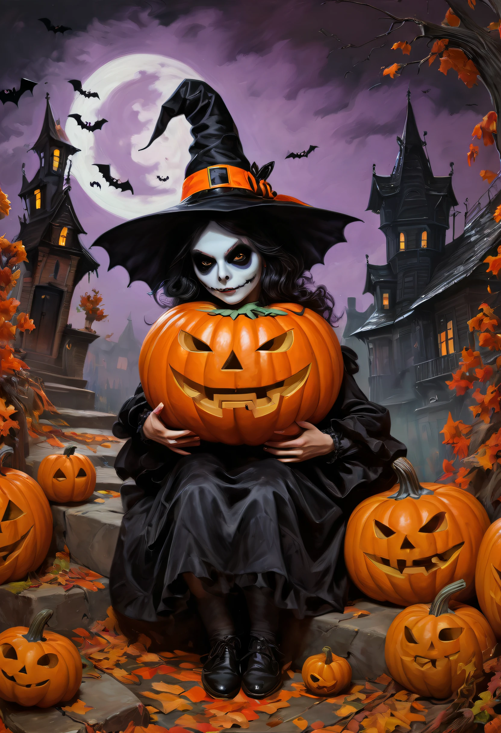 Colorful paintings by Frankstein, Close-up, Halloween-themed aesthetics, Nikolai Samori's style