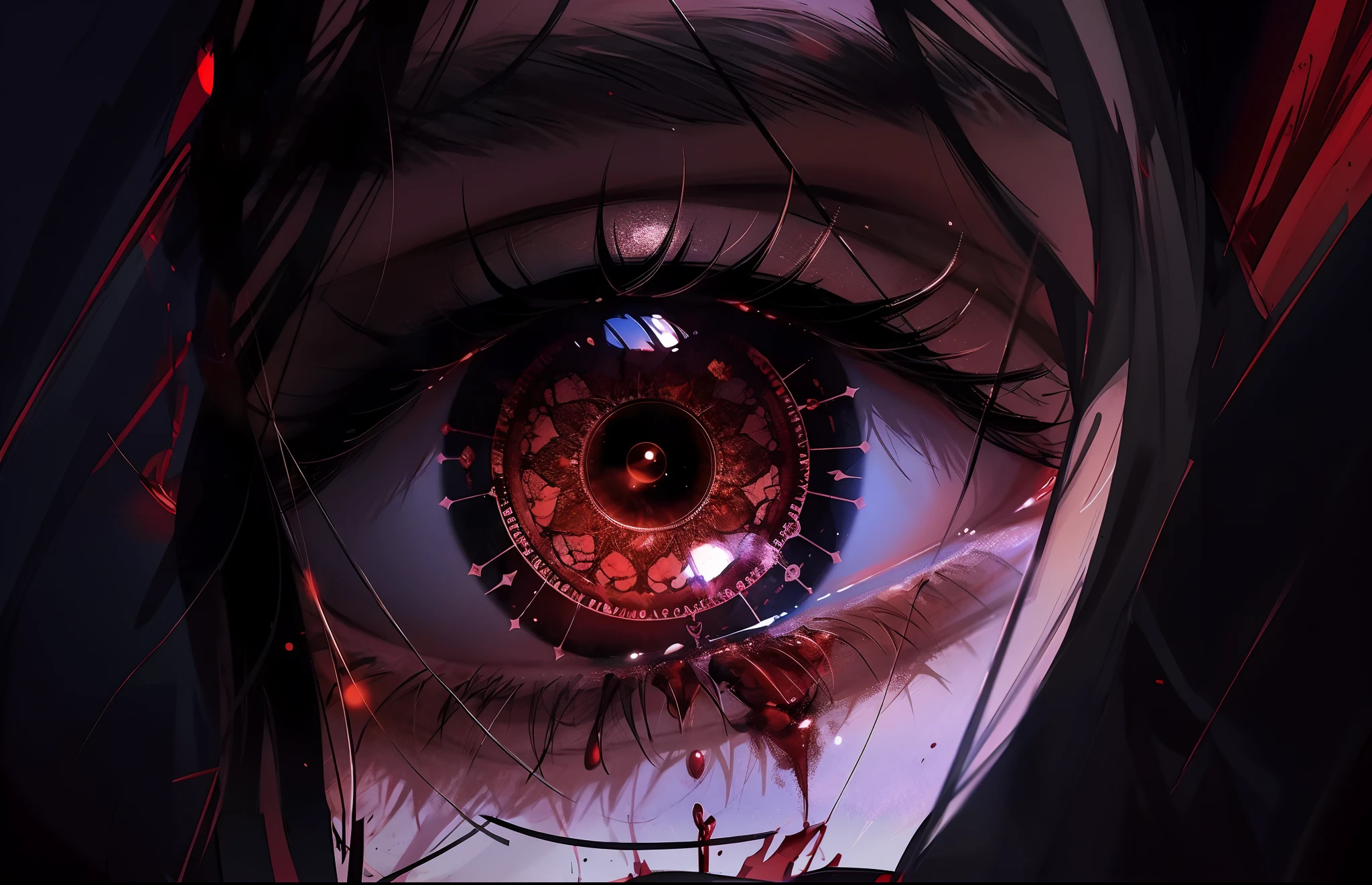 anime, anime, eyes, blood, blood, blood, blood, blood, blood, blood, blood, blood, blood, blood, blood, blood,, eye cyberpunk bionics, glowing red eyes, red-eyed, red - eyed, red glow eye, with glowing red eyes, red eyes glowing, watery red eyes, red eye, red eyes