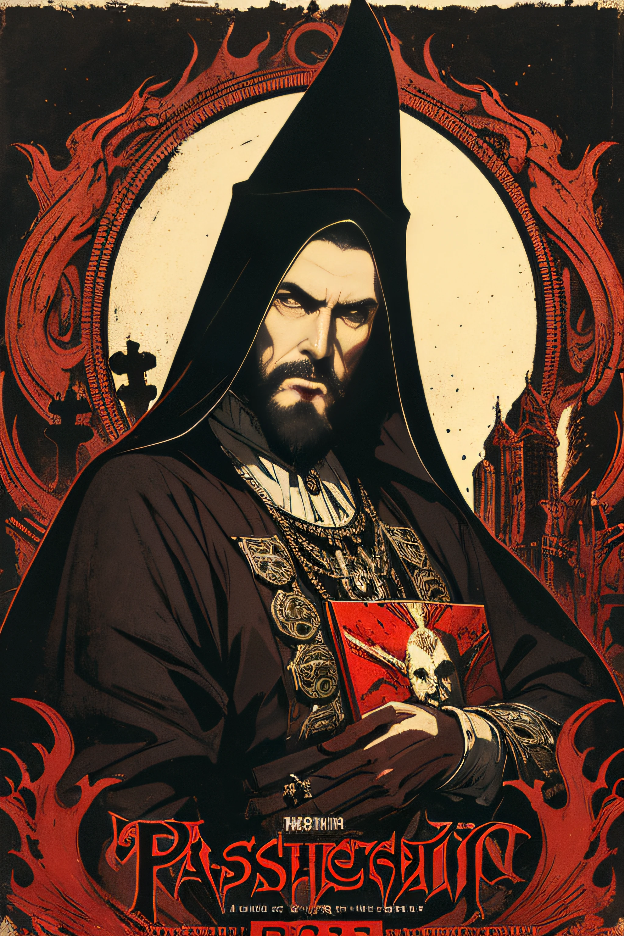 (Masterpiece, Best Quality), 8k Wallpaper, highly detailed, poster, Rasputin, The Mad Monk, Christopher Lee, gothic, horror, Russia, horror thriller cinematic movie poster, German expressionism, shapes, lines, abstract, propaganda, gothic, movie poster, vintage, in the style of frank frazetta, low-angle shot.