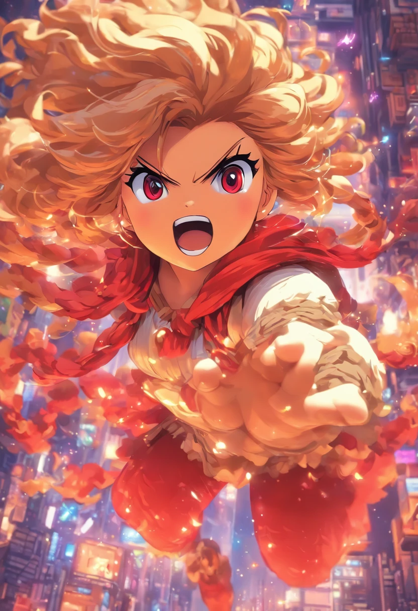 foreshortening, Depth of field, Masterpiece, Best quality, 1girll, ((The style of pixel art)), pix, 8 bits, Close-up, Face only, Beige hair,Red hair, Yellow eyes, grin, White dress Hood, Big hair, Wavy hair, Very long hair, Pixel official art, absurd res, view the viewer, solofocus, Simple background, Bright background