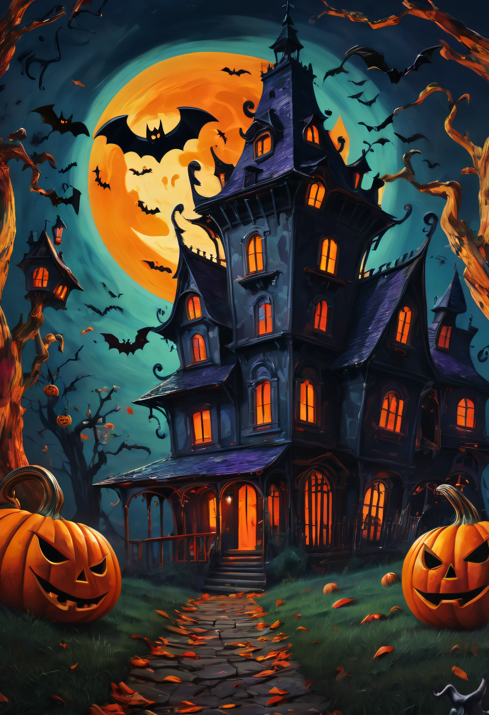 Colorful paintings by Frankstein, Close-up, Halloween-themed aesthetics, Nicolas Samori style,Composition in the play,filmposter,8k
