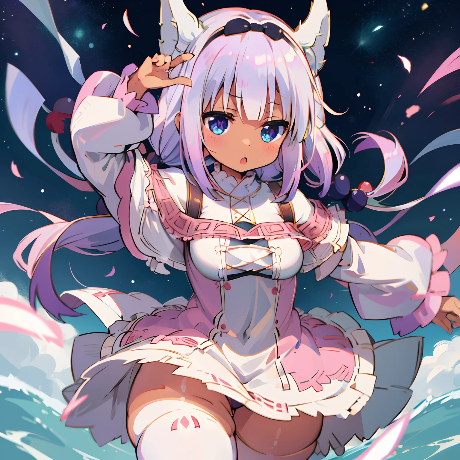 Kanna Kamui, dark skin, cute, breasts, busty, thick thighs