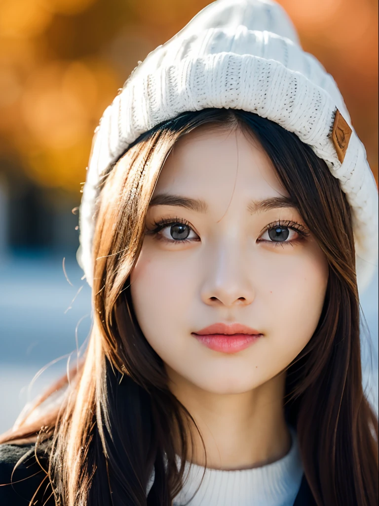 ulzzang -6500-v1.1, (Raw photo:1.2), (Photorealistic:1.4), Beautiful detailed girl, Very detailed eyes and face, Beautiful detailed eyes, Ridiculous, Incredibly ridiculous, Huge file size, High resolution, Very detailed, Best Quality, masutepiece, Kemomimi, ((Japan Girls Winter Wear and Beanies)), Illustration, Very detailed, nffsw, unified, 8K Wallpaper, amazing, Fine details, masutepiece, Best Quality, Highly detailed ticker uniform 8K wallpaper, Light on Face, Cinematic lighting, 1girl in, 16 years old, ((Dynamic Pose)), Autumn leaves on autumn background,