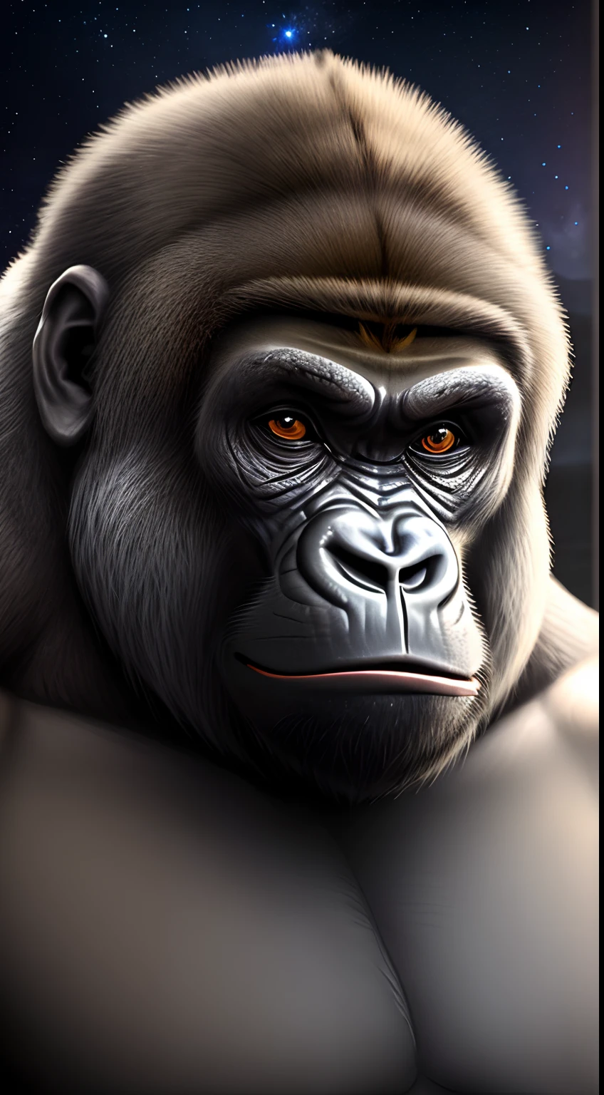 Realistic gorilla with space in the background