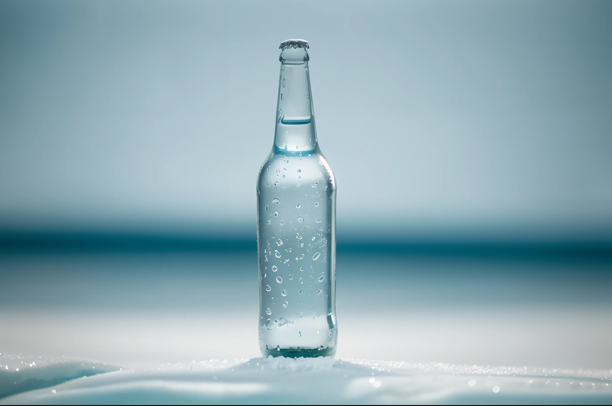 beer bottle,beer bottles on the glacier,ice and snow cover,product placement,scenery,outdoors,(hard light:1.2),top view,(blue tone:1.1),(droplet:1.2),well ventilated,color grading,no humans,(small ice cube:1.2),(clear texture of ice:1.1),there is ice on the bottle,best quality,High Quality,realistic,RAW photo,masterpiece,8k,insane details,High detail,hyperdetailed,Master Lighting,film grain,
