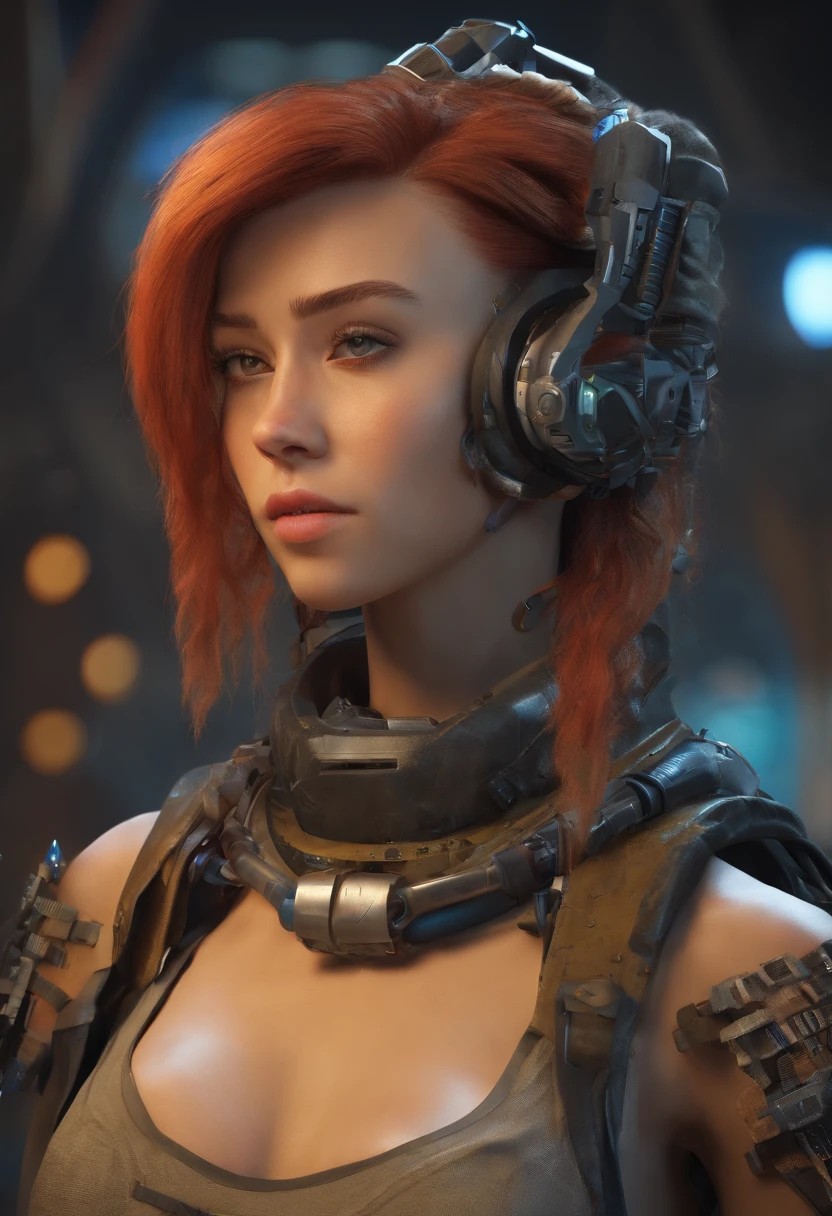 Portrait ung woman ,Science fiction, Complex background punk, madmax , Futuristic, postapocalyptic, Dark, Dim light, ((Masterpiece, Best quality, )),