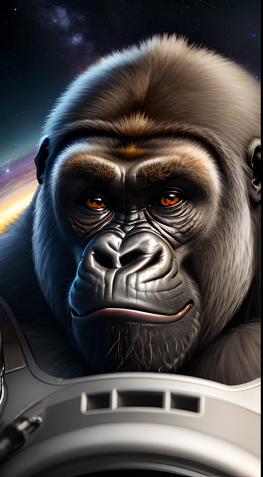 Realistic gorilla with space in the background