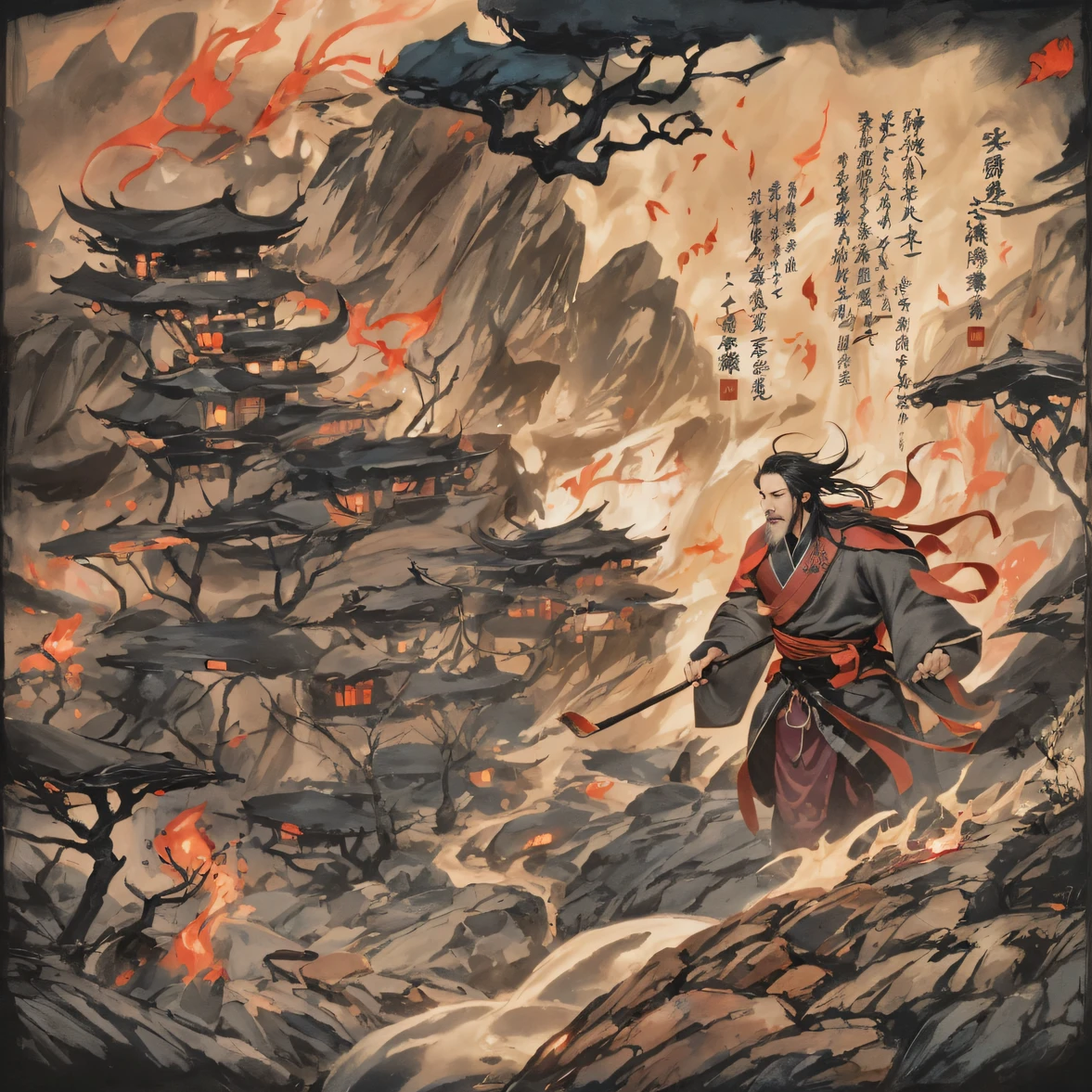 32K,Qin Yu flew into the Immortal Demon Realm, Chance encounter with Liu Hanshu, He saw in him his former self, It was decided to take him as an apprentice, Teach him how to protect himself, But because of the Tibetan star map, He established relationships with the Liu family and the Jade Sword Sect, It opens with the death of Liu Hanshu, Qin Yu embarked on the road of confrontation with a strong enemy, Working hard, Make yourself stronger, Stick to your own core path of justice, I also want to protect the people I care about, The three brothers took off, And embarked on a long journey to find a good brother, Qin Yu, Where are Xiao Hei and Hou Fei(canyons)Climb the streets(Doomsday Stream)eyes filled with angry,He clenched his fists,Rush up,Deliver a fatal blow to your opponent,full bodyesbian,Full Body Male Mage 32K(Masterpiece Canyon Ultra HD)Long flowing black hair,Campsite size,zydink, The wounded lined up in the streets(canyons)Climb the streets, The scene of the explosion(canyons), (Linen batik scarf), Angry fighting stance, looking at the ground, Batik linen bandana, Chinese python pattern long-sleeved garment, canyons(Abstract propylene splash:1.2), Dark clouds lightning background,Flour flies(realisticlying:1.4),Black color hair,Flour fluttering,rainbow background, A high resolution, the detail, RAW photogr, Sharp Re, Nikon D850 Film Stock Photo by Jefferies Lee 4 Kodak Portra 400 Camera F1.6 shots, Rich colors, ultra-realistic vivid textures, Dramatic lighting, Unreal Engine Art Station Trend, cinestir 800,Flowing black hair,(((Jungle Canyon)))The wounded lined up in the streets(vale)Climb the streets,Movie master real-time image quality(tmasterpiece,k hd,hyper HD,32K)Long flowing glossy black hair,Tang dynasty complex,zydink, a color,Morning(canyons), (Linen batik scarf), Combat posture, looking at the ground, Linen bandana, Chinese python pattern long-sleeved garment, Morning(Abstract gouache splash:1.2), Dark clouds lightning background,sprinkling