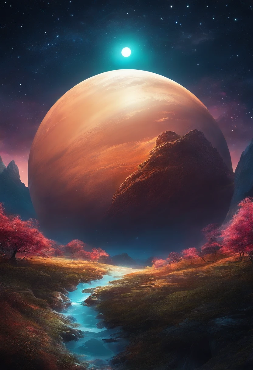 anime image of a planet with a star in the background, epic anime art, inspired by Cyril Rolando, anime fantasy illustration