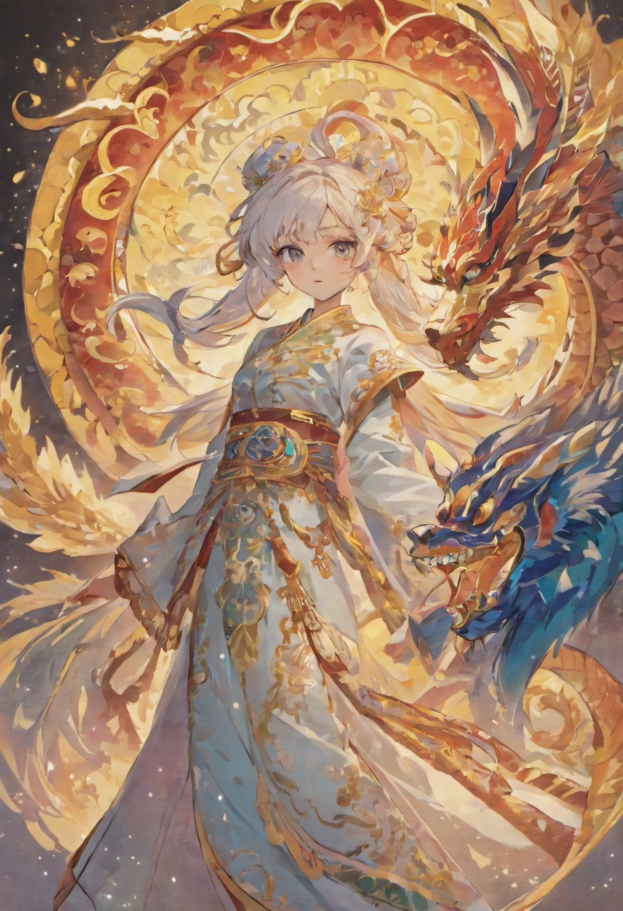 (cloisonne:1.2), White background , Chinese Dragon, Oriental elements, reasonable design, Clear lines, (linear art, monochrome), pearls, pretty, Sun theme.