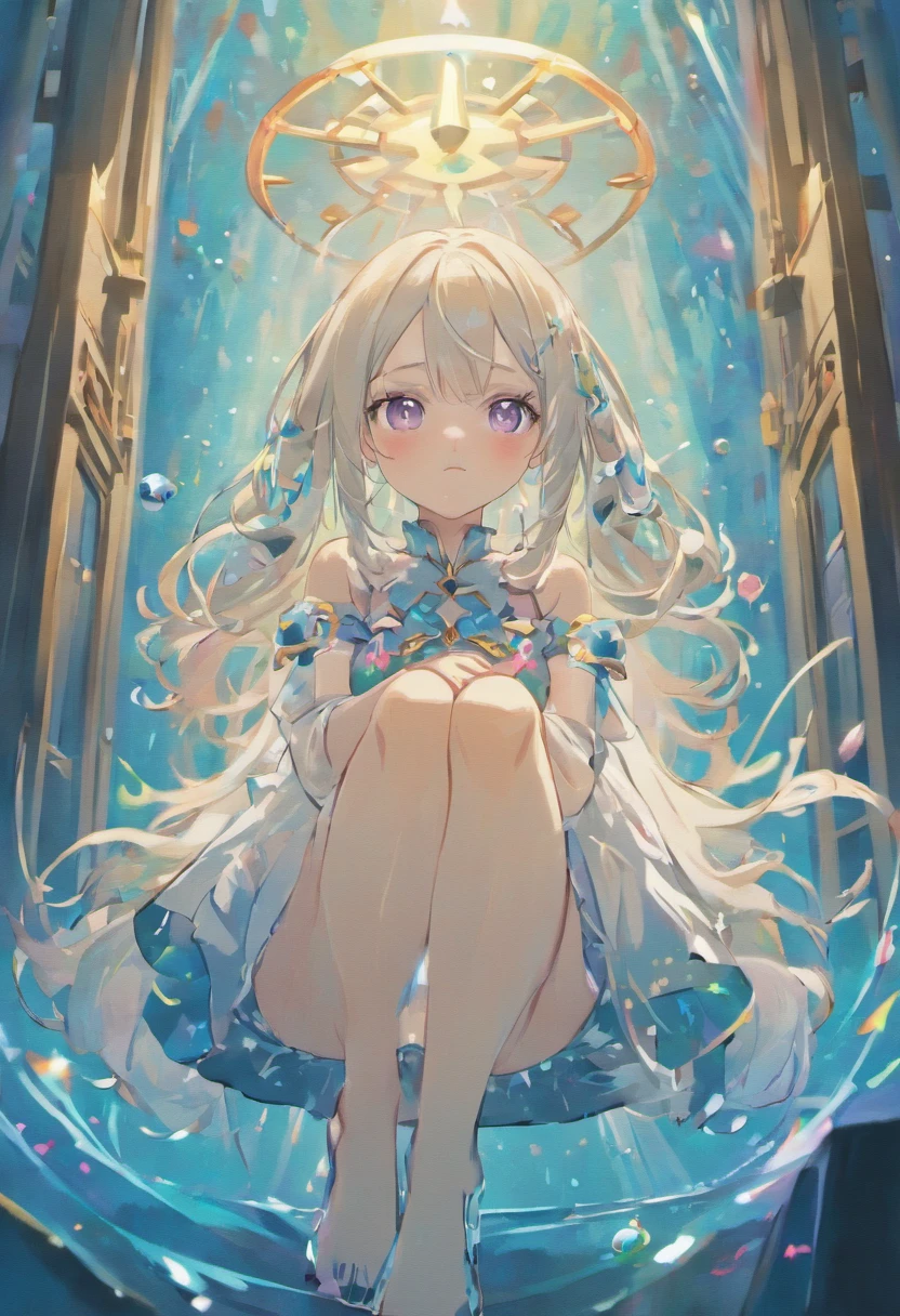 [(Transparent background:1.5)::5],(((Masterpiece))),(((Best quality))),(((Extremely detailed))),illustration, 1girll,Solo,mysterious,vivd colour,Shiny, Underwater transparent sealed hemispherical glass dome, (White hair),(Purple eyes), full bodyesbian,Barefoot,Long hair tranquility nature, Koi,Underwater, Dome,Close up,Dynamic actions,Lens perspective,(((Box composition))),sitting cross-legged，Leaning against the bookshelf, voluminetric lighting, multi colored eyes, Detailed eyes, ultra - detailed,Light smile, Highly detailed, Beautiful, small detailed, Ultra detailed, Best quality, Intricate, 4K, 8K, trending on artstationh, Good anatomy, Beautiful lighting, Award-winning,