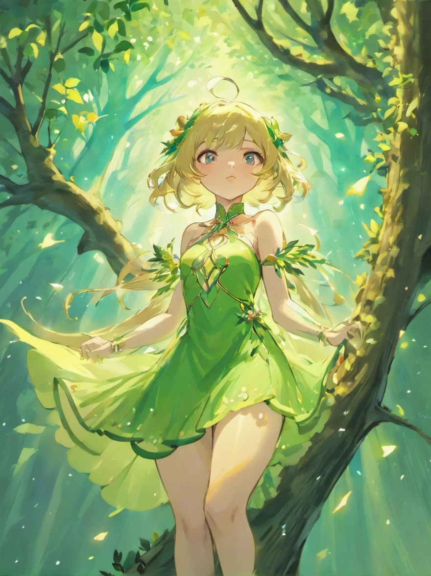 1 girl, Solo, Fantasy,creative refinement, ((Elven princess trapped in a tree)), Arms tied above, You can see your armpits, Inner thighs, Beautiful silver hair, Beautiful emerald blue eyes:1.4, shy expression, blush, cleavage, Flying Elves, see through dress、 Black and white dress,Colorful glowing lights around:1.5, Colorful glowing lights around:1.5 dresses, Colorful twinkling lights around her:1.5,