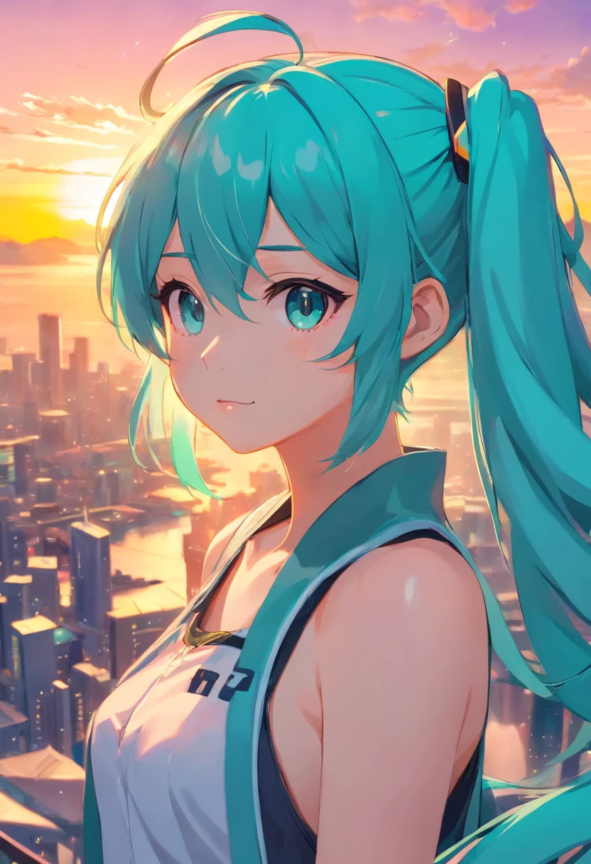 (best quality,4k,highres,masterpiece:1.2),(realistic,photorealistic,photo-realistic:1.37),Hatsune Miku bungee jumping off a cliff,crying,saluting,birdeye view,sunset,neon lights,glowing stars,glittering ocean,emotional,energetic,anime style,summer colors,incredible scenery,breathtaking moment,adrenaline rush,feeling of freedom,wind blowing,hair flowing,conflicting emotions,overcoming fear,dynamic pose,skydiving gear,flashing lights,audience cheering,vibrant atmosphere,immersive experience,loud music,thrilling adventure,ethereal beauty,tears of joy,energetic movement,gravity-defying,breathtaking view,heart-pounding suspense,gravity,bravery,exhilarating moment