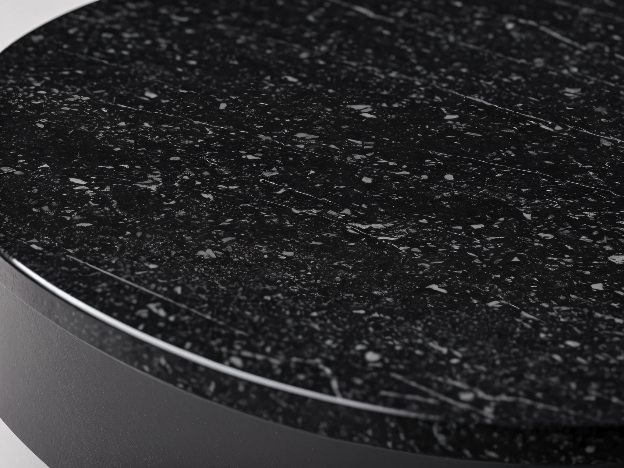 close up empty black stone table top isolated on white background, for product display, uhd, 8k