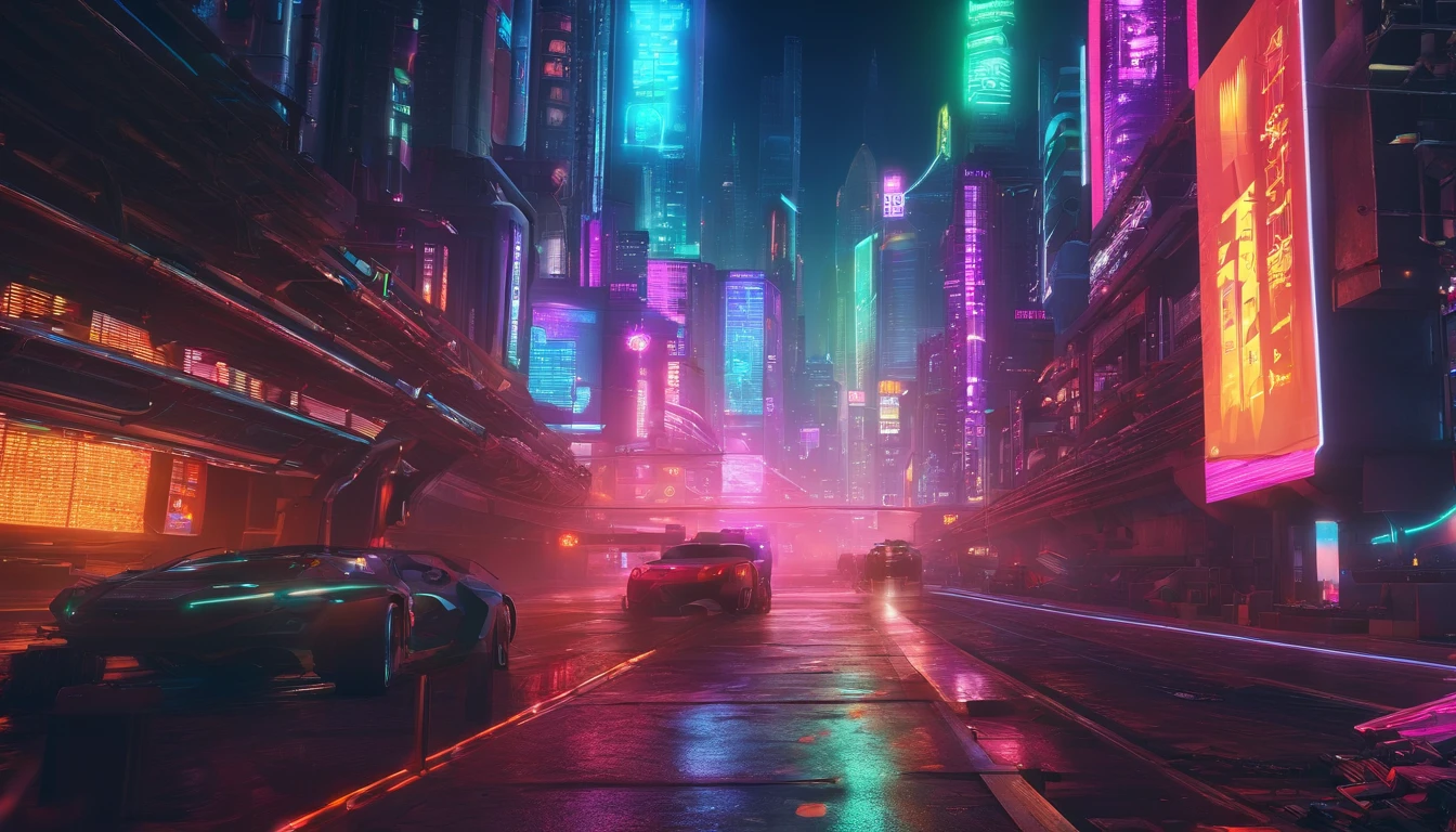 Buildings、speedster、light pollution、train、crossroad、sense of science and technology、Lots of tall speeding cars、