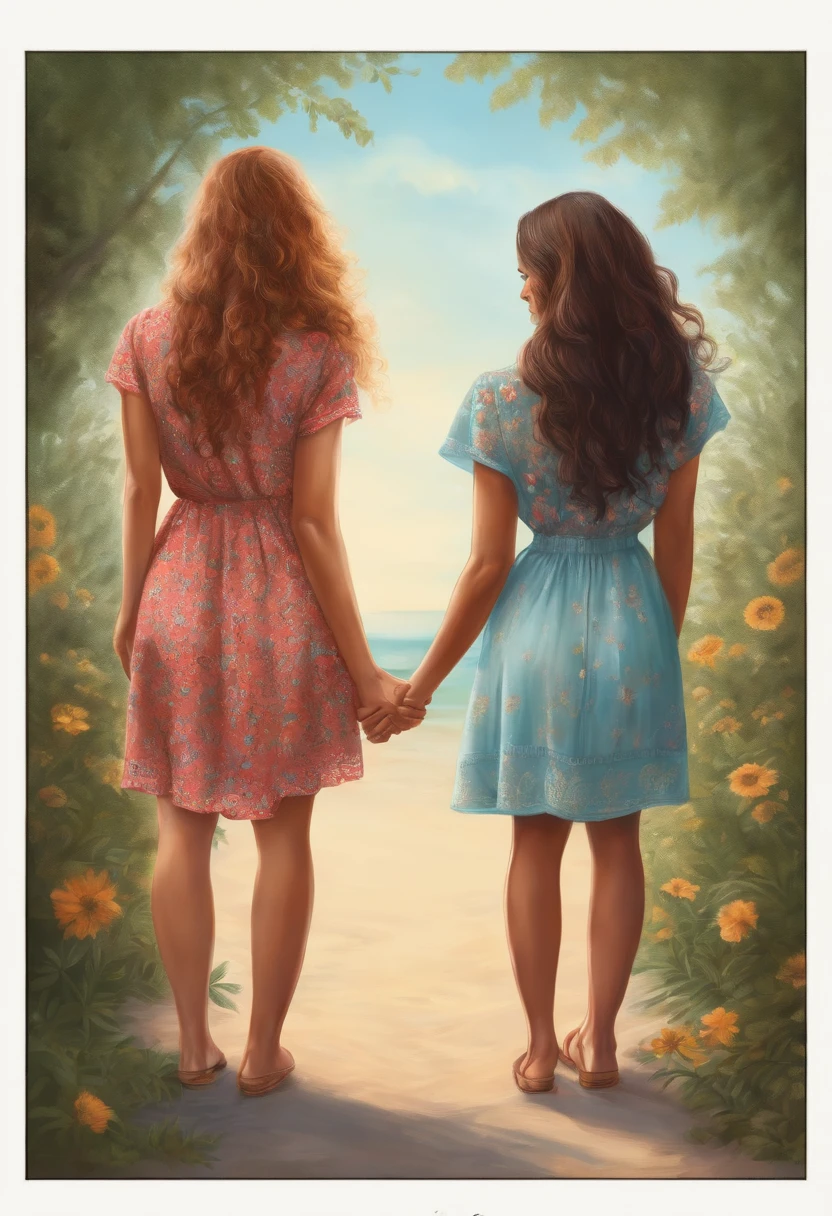 Real Drawing Of Two Girlfriends Holding Hands On Their Backs