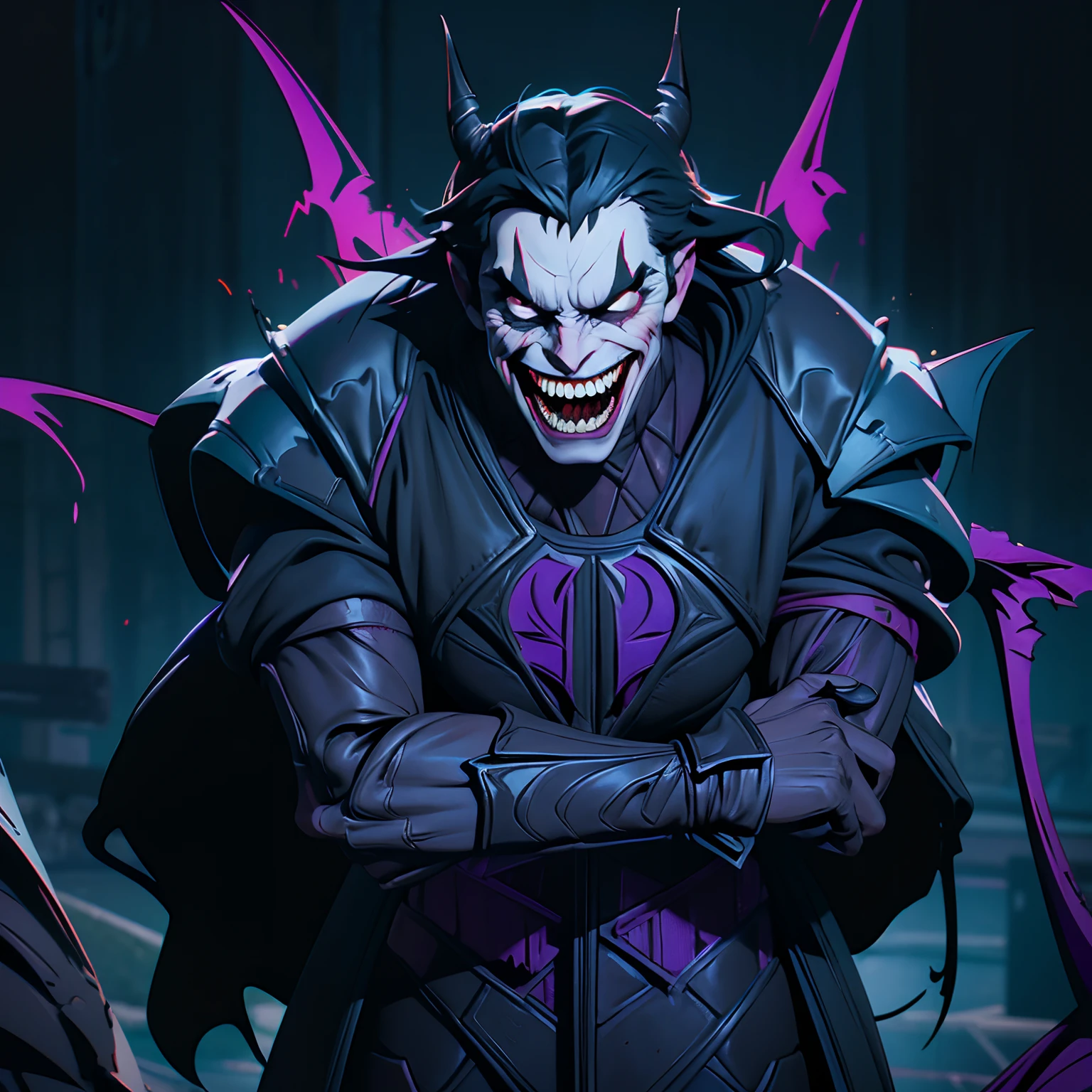 batman the dark knight statue by sideshow, the batman who laughs, venom fangs, evil villain grin, giger spider joker, morbius, jin - roh, screenshot from morbius (2022), face of an armored villian, demon knight of death, rob bottin, epic masterpiece torment, evil grin, joker wearing vader's armor
