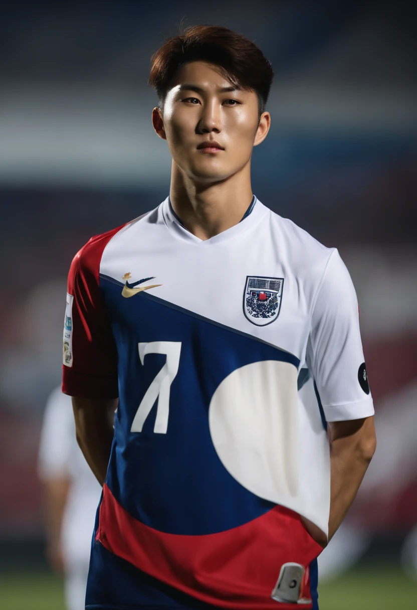 Nationality of the Republic of Korea, Born in 2008, 21 years old, Asian, Central Forward, striker, Face only, Frontal photo, Big stature