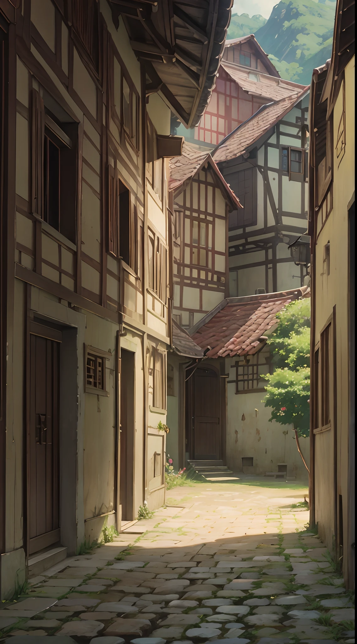 In the 80s of the 19th century, China rural,Casa de tijolos Adobe,Casa baixa de um andar,There is a painting of a house with a patio and a table, detailed scenery—width 672, cena imensamente detalhada, Pequeno quintal aconchegante multidimensional, Highly detailed scenery, alto detalhe), cena hiper detalhada, alto detalhe, realista estilo 3d,lugar aconchegante, peaceful scene,Obras de mestres,arte de fundo do anime,ghibli studio art