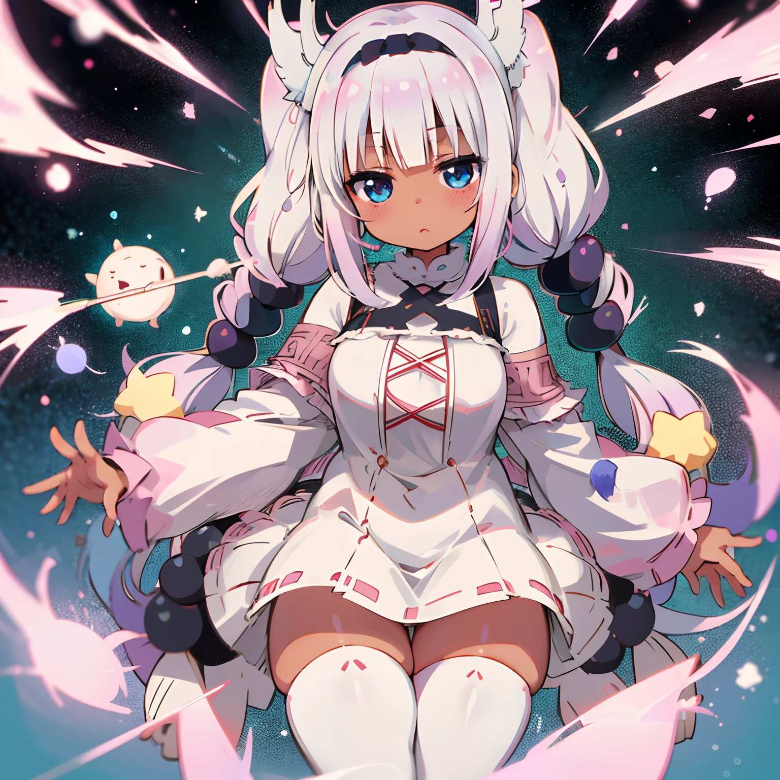 Kanna Kamui, busty, dark skin, black skin, cute, thick thighs, pastel