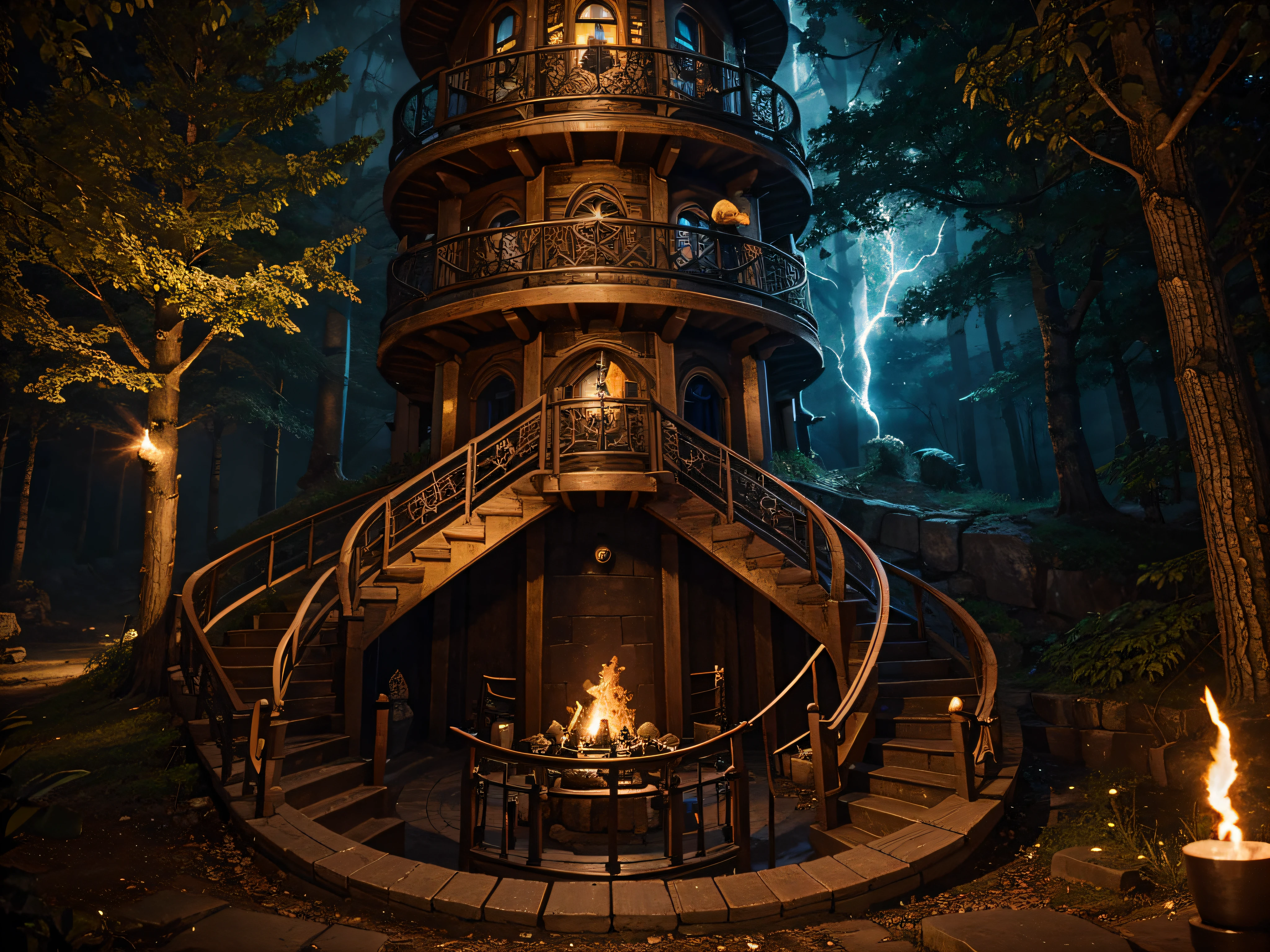 Wizard's Tower: A tall tower with spiraling stairs, surrounded by spellbinding spells and enchantments.