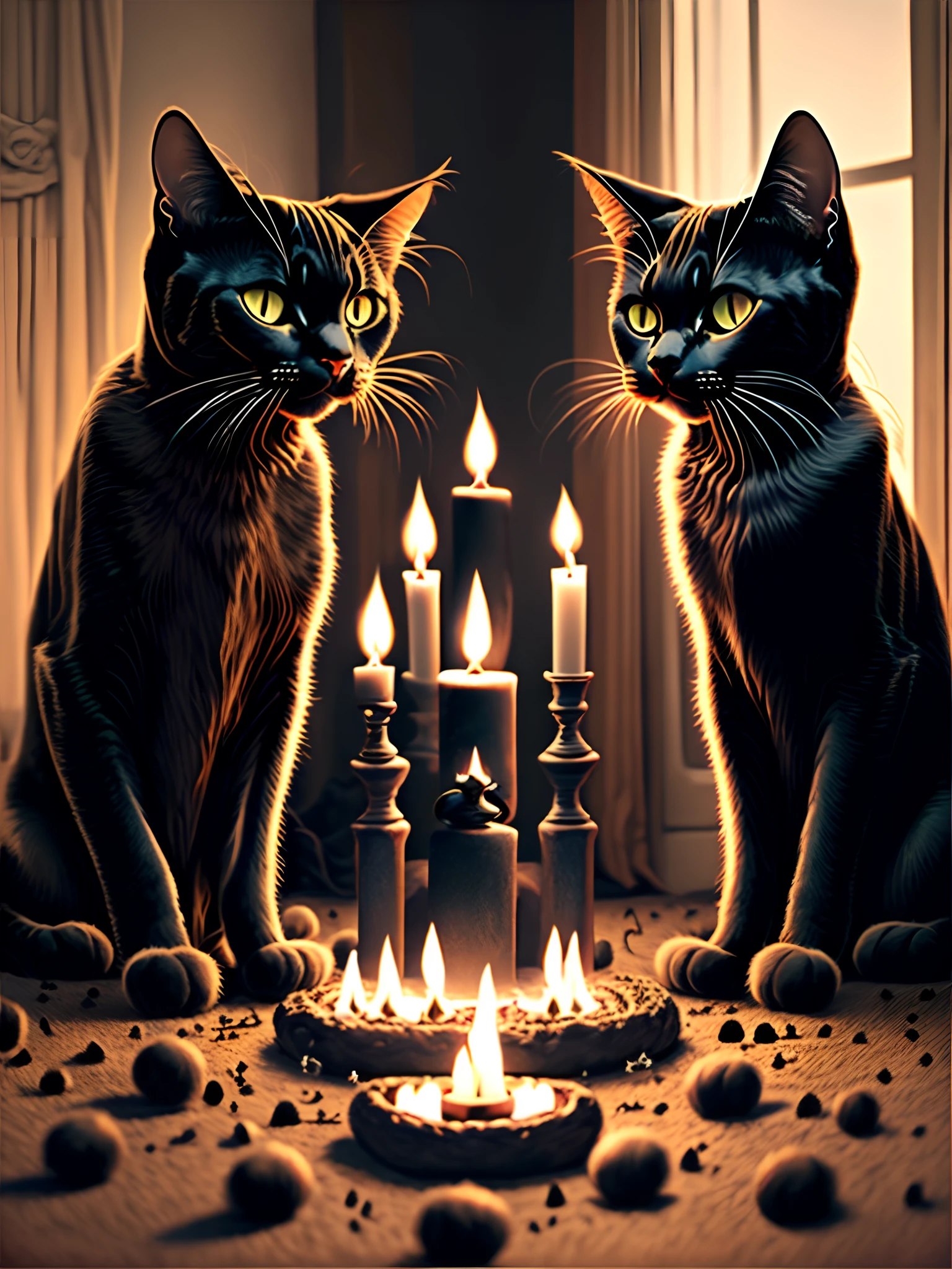 Black cats performing satanic ritual
