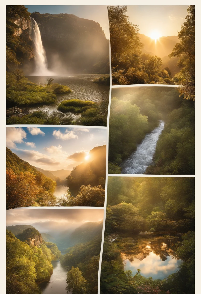 obra prima、qualidade superior、ultra-detalhada、(Anjo Chibi:1.2)、Penteados brancos Bob、Lago de outono de conto de fadas、Sente-se em rochas de musgo、The rainbow shines、Morning sunshine、