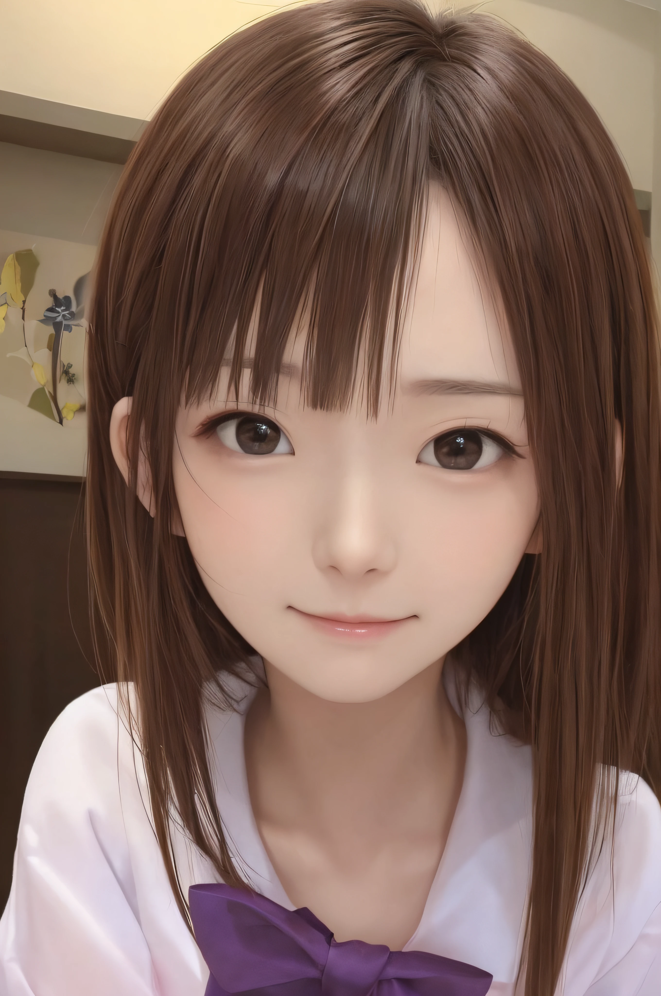 (perfect anatomia)、(Focus on the face、Look to the side)、profile、From the side、Close-up in profile、look up sky、、brown haired、beautidful eyes、real looking skin、a beauty girl、soio、small tits、Beautie、cute little、japanes、Idol、a smile、Healthy face、(8K、masterpiece、top-quality、hight resolution、ighly detailed、The ultra-detailliert、reallistic、Photorealsitic)、Bokeh in the background、