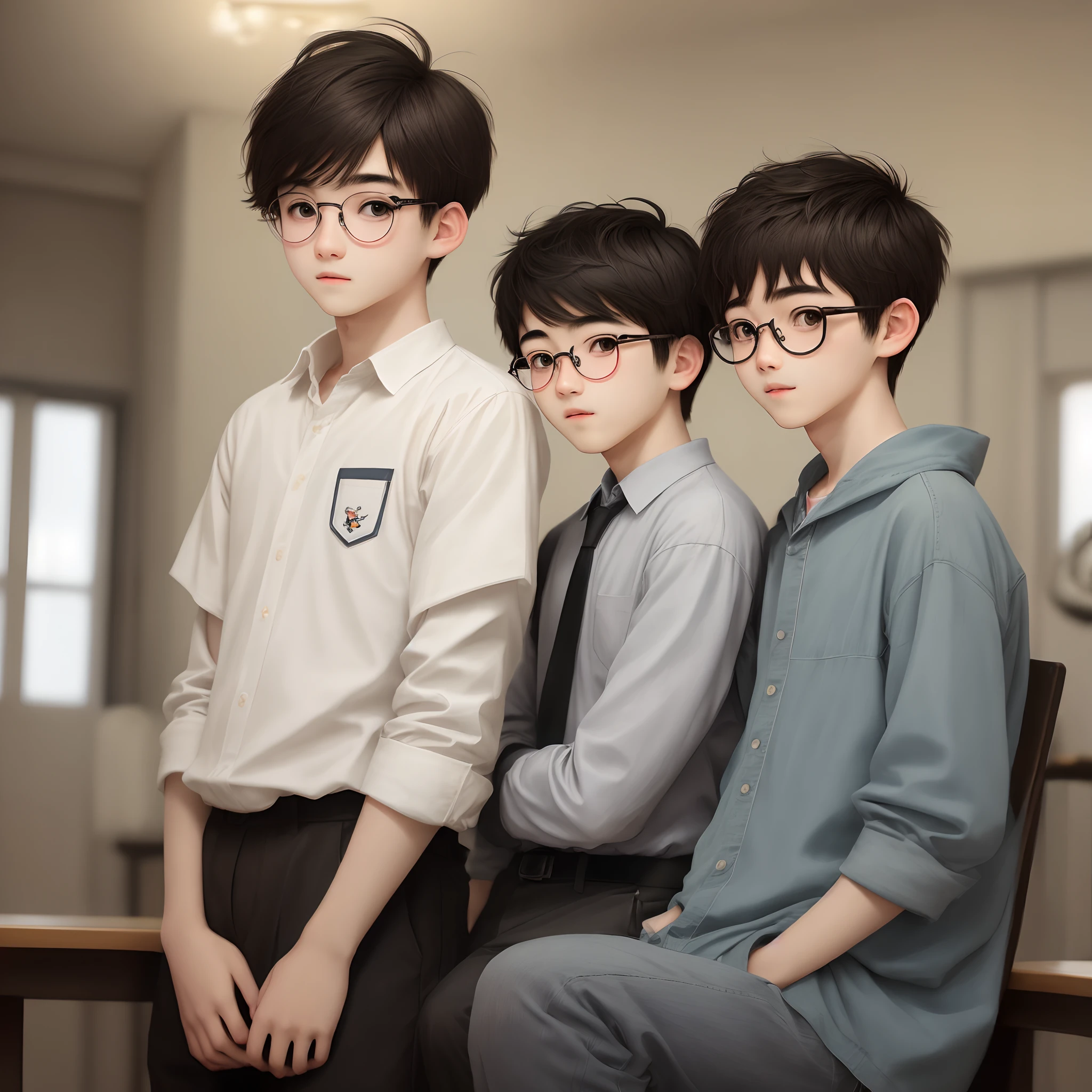 Boy round glasses short hair about 16 years old