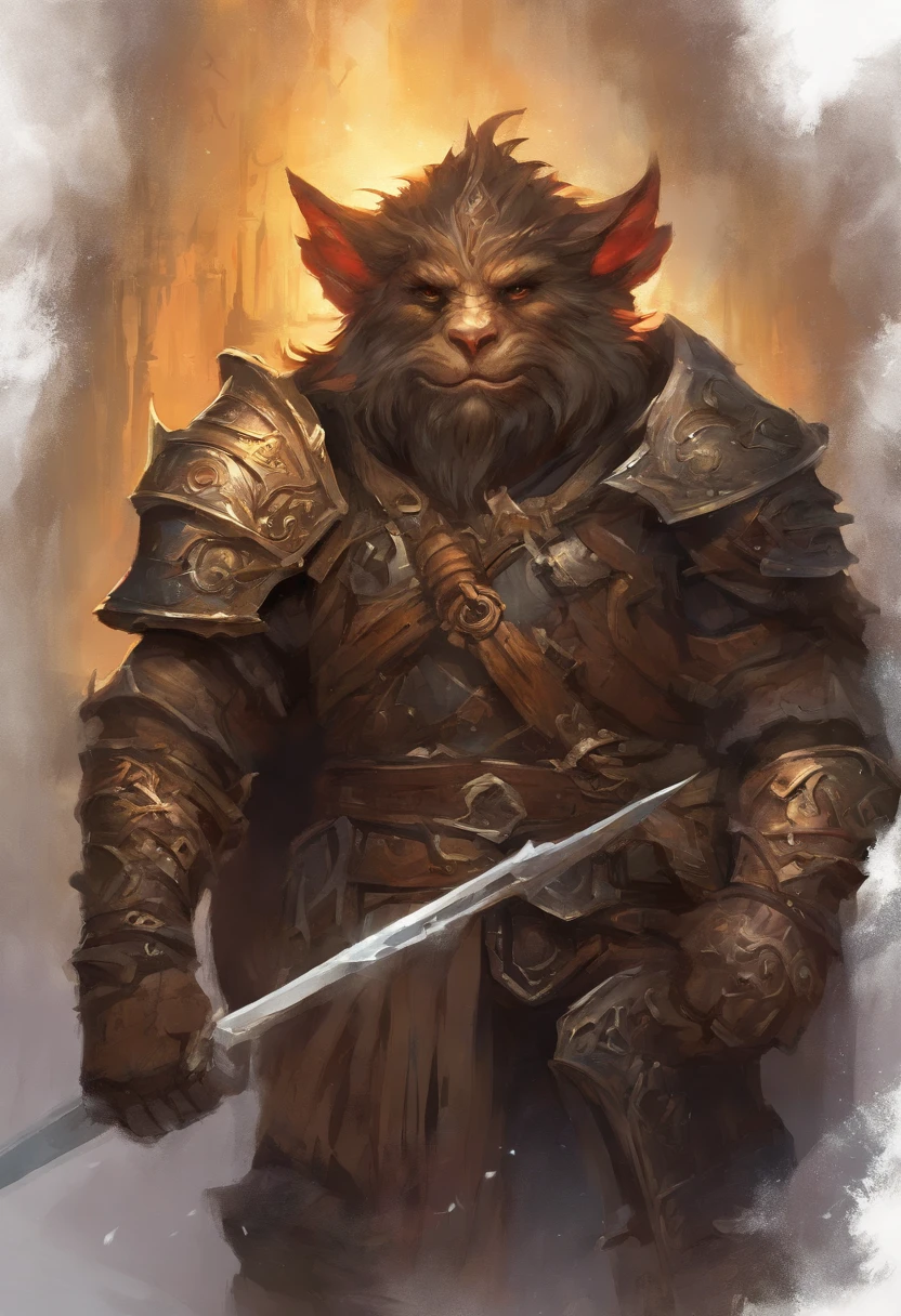 Front, close portrait, bugbear, goblin form, male, armoured, mace, malevolent, hiding, dungeon, black hood, light armor, shield
