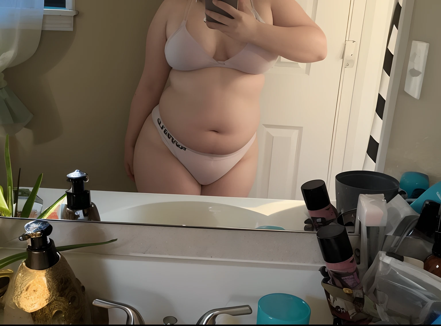 Chubby girl with really wide hips, fat thighs, and a chubby belly