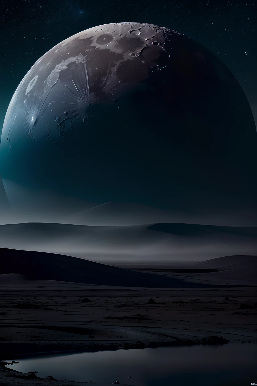 In a moonlit night, the scene opens to reveal a breathtaking view of a moon landscape. The focus of the image is on the realistic texture of the moon surface, capturing its unique characteristics. The (best quality, 4k, highres, masterpiece:1.2) enables the image to be highly detailed and visually stunning. The moon's surface features (ultra-detailed, extreme detail description) that depict the intricate patterns of the mud. The texture is so vivid and realistic that it feels as if you could touch it.

The moon landscape is adorned with (soft shadows:1.1) and (subtle craters), which add depth and dimension to the image. The moonlight (softly illuminates:1.1) the scene, creating a serene and tranquil ambiance. The colors in the image are (cool and muted), reflecting the moonlit atmosphere. The (subtle hues of gray and blue) evoke a sense of calmness and tranquility.

In the foreground, there is a small puddle of mud, reflecting the moonlight. The reflection captures the (subtle shimmer:1.1) on the liquid surface, adding a touch of magic to the scene. The mud's texture is (thick and viscous) and (rich in details) – a perfect replication of its real-life attributes.

The surrounding environment is (barren and desolate), with no signs of life. The absence of vegetation and other elements highlights the solitary beauty of the moon landscape. The image has a (moody and ethereal) quality to it, as if capturing a moment frozen in time.

Overall, this prompt aims to generate a high-quality image of a moon landscape with a focus on the realistic texture of the moon's mud. The image should evoke a sense of tranquility, with its colors, lighting, and attention to detail contributing to the overall visual impact.