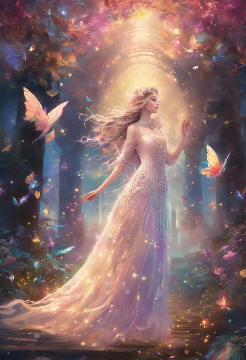 The angei's body glowed with a charming light in the sky