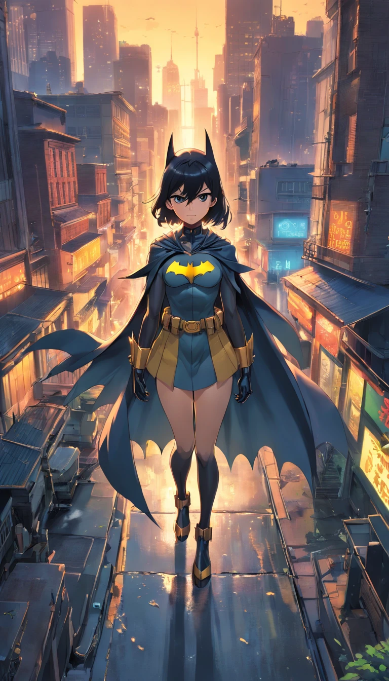 Batman em Gotham city , Scenario with destruction , cavaleiro das trevas , Standard scenario , olhar focado , melhor qualidade , best resolution , obra prima
