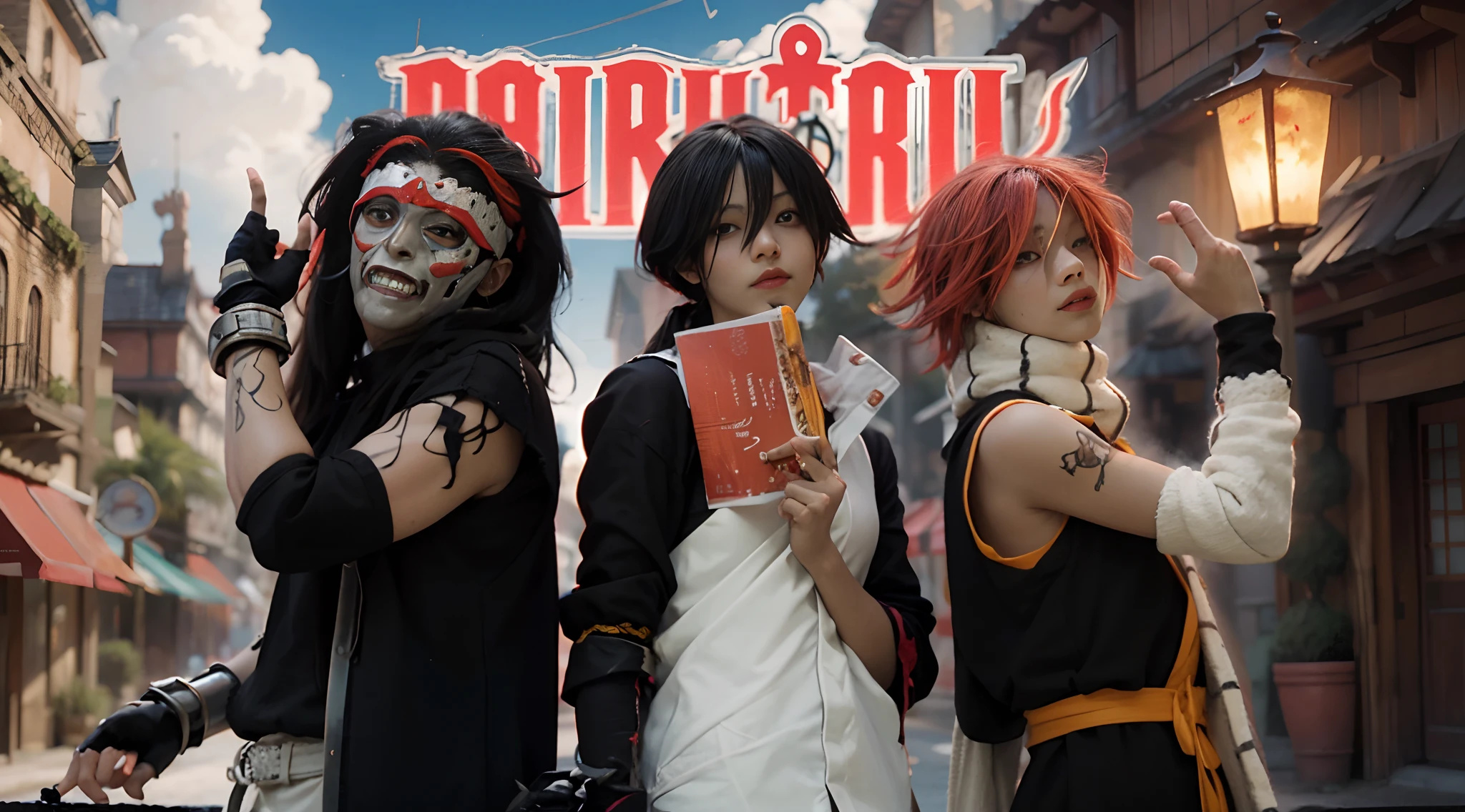 (Natsu,zeref,gajell _fairytail)),((realistic, photorealistic)),(Steel mask )), Light reflection, (( mask light)), navel, detached sleeves,((upper body)), (((best quality, masterpiece))), Looking for viewers, Burning fire, red gradient, fire element, Standing on a rock, fire debris, Red aura,Dragon feet, dragon wings,Blue element, fire smoke, ground fire cracks,fire in hand,