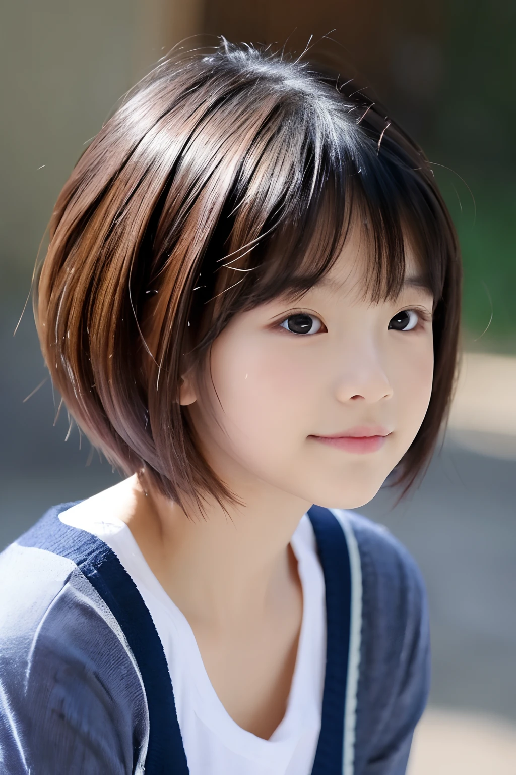 3 yr old girl , short hair, closeup shot