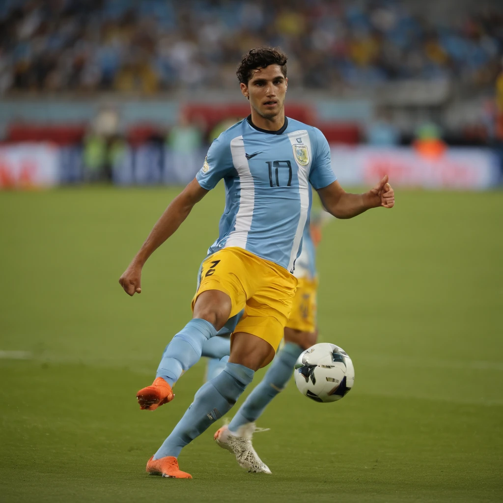 Uruguayan nationality, Born in 2008, 21-year-old, South American, Central midfielder, Face only, Frontal photo