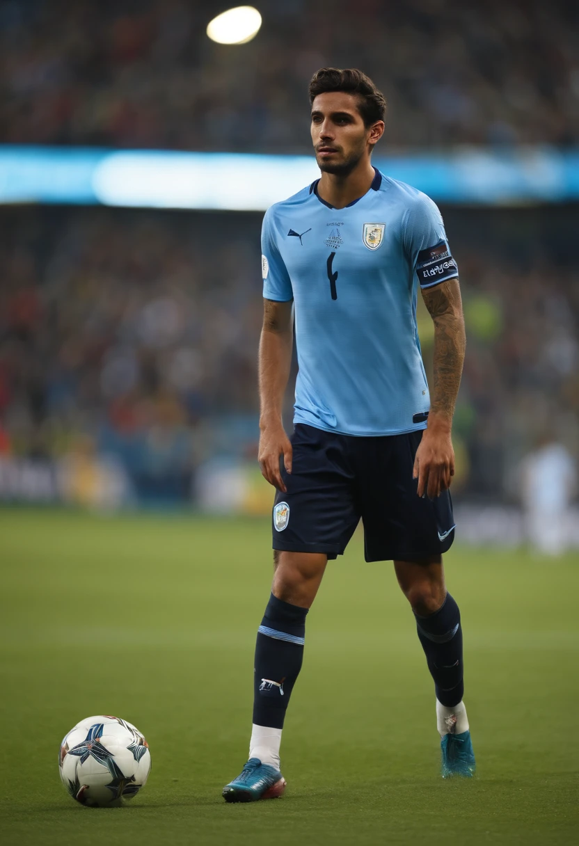 Uruguayan nationality, Born in 2008, 21-year-old, South American, Central midfielder, Face only, Frontal photo