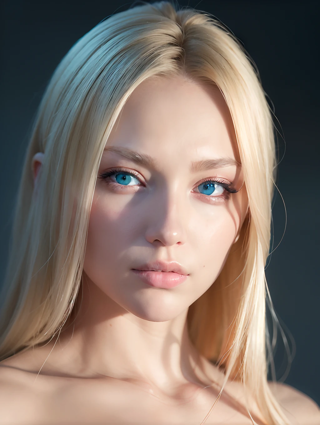 (close-up, editorial photograph of a 21 year woman), (highly detailed face:1.4) (smile:0.7) (background inside dark, moody, private study:1.3) POV, by lee jeffries, nikon d850, film stock photograph ,4 kodak portra 400 ,camera f1.6 lens ,rich colors ,hyper realistic ,lifelike texture, dramatic lighting , cinestill 800, blue eyes, pale skin, white skin, beautiful, extremely beautiful, blue eyes, stunning woman, full body, thin legs, blonde hair, photorealistic, hyper realistic, single chin, cute.