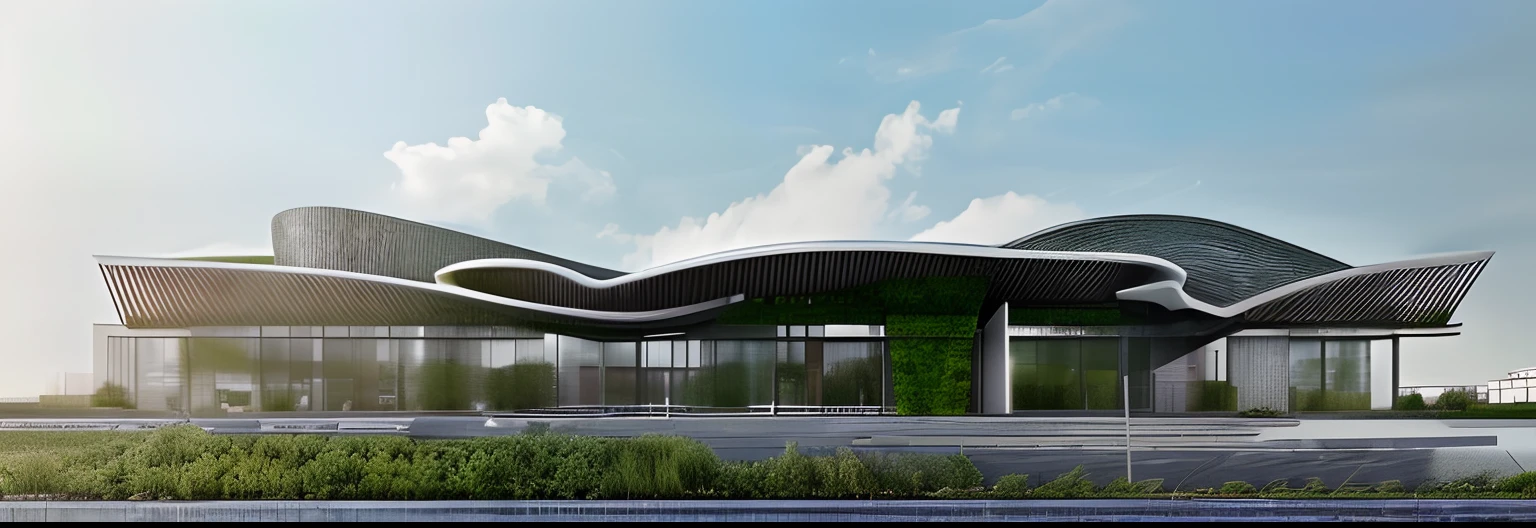 a building with a green roof, by Zha Shibiao, conceptual rendering, architectural section, elevation view, a digital rendering, architectural render, landscape shot, architecture render ”, concept drawing, architectural concept, rendering, architectural rendering, digital rendering, by Anna Füssli, architectural illustration, by Aya Goda, by Shen Zhou