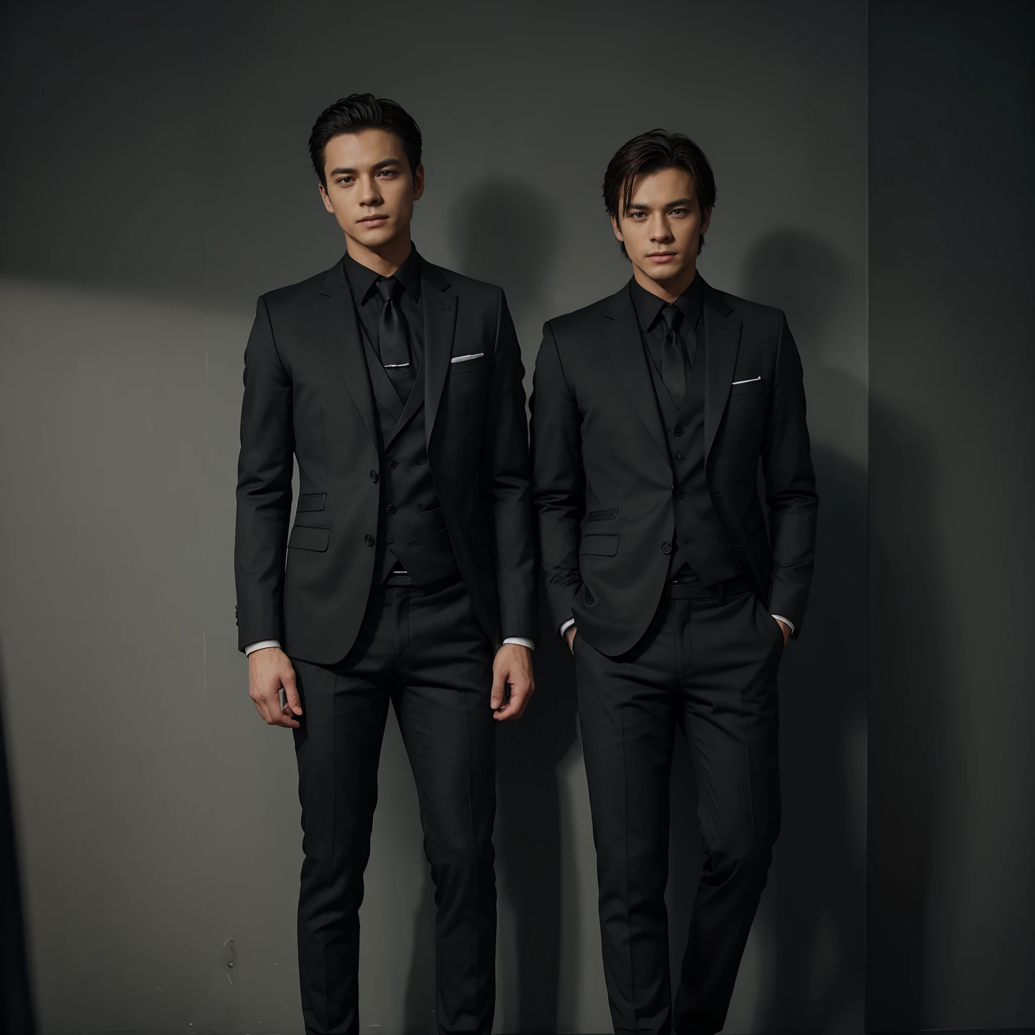 blacksuit、Slim Fit Pants、Cinema Stick Shots、finely detailed background、1 male、gentleman