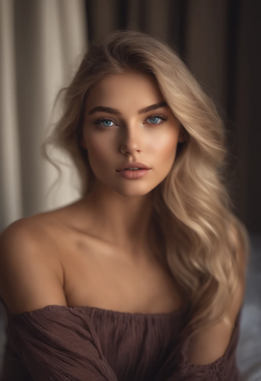 arafed woman fully , sexy girl with blue eyes, ultra realistic, meticulously detailed, portrait sophie mudd, blonde hair and large eyes, selfie of a young woman, bedroom eyes, violet myers, without makeup, natural makeup, looking directly at the camera with ass showing, face with artgram, subtle makeup, stunning full body shot kneeling on bed, in bedroom, medium to large size bust. naked