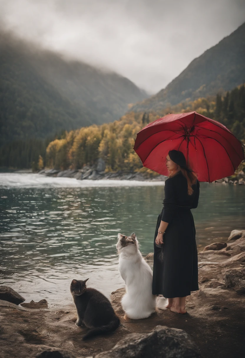 (breathtaking scenery、Arctic Circle、drift ice:1.1),１with animal１a person、short blond hair、With snowflake shaped hair ornament、Talking to a white bear on the ice floes、Beautiful woman、Red Japanese umbrella、((White Japanese Clothing、Cute Penguins:1.3))、White Nights、Aurora、Stars of the Galaxy々、milkyway、​masterpiece、realisitic。Photorealsitic、((Cat's ears、 no sleeves, Wine Red Baseball Cap:1.2)),Blue eyes, Jewelry, earrings, Piercing, BREAK,General Aiden Def