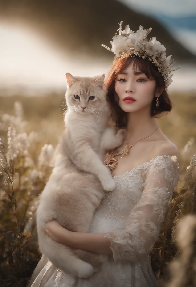 (breathtaking scenery、Arctic Circle、drift ice:1.1),1with animal1a person、short blond hair、With snowflake shaped hair ornament、Talking to a white bear on the ice floes、Beautiful woman、Red Japanese umbrella、((White Japanese Clothing、Cute Penguins:1.3))、White Nights、Aurora、Stars of the Galaxy々、milkyway、masterpiece、realisitic。Photorealsitic、((Cat's ears、 no sleeves, Wine Red Baseball Cap:1.2)),Blue eyes, Jewelry, earrings, Piercing, BREAK,General Aiden Def