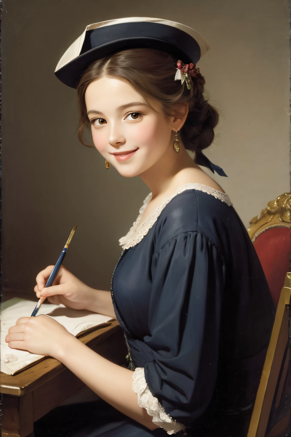 Vigée Leblanc painting her daughter,a smile
