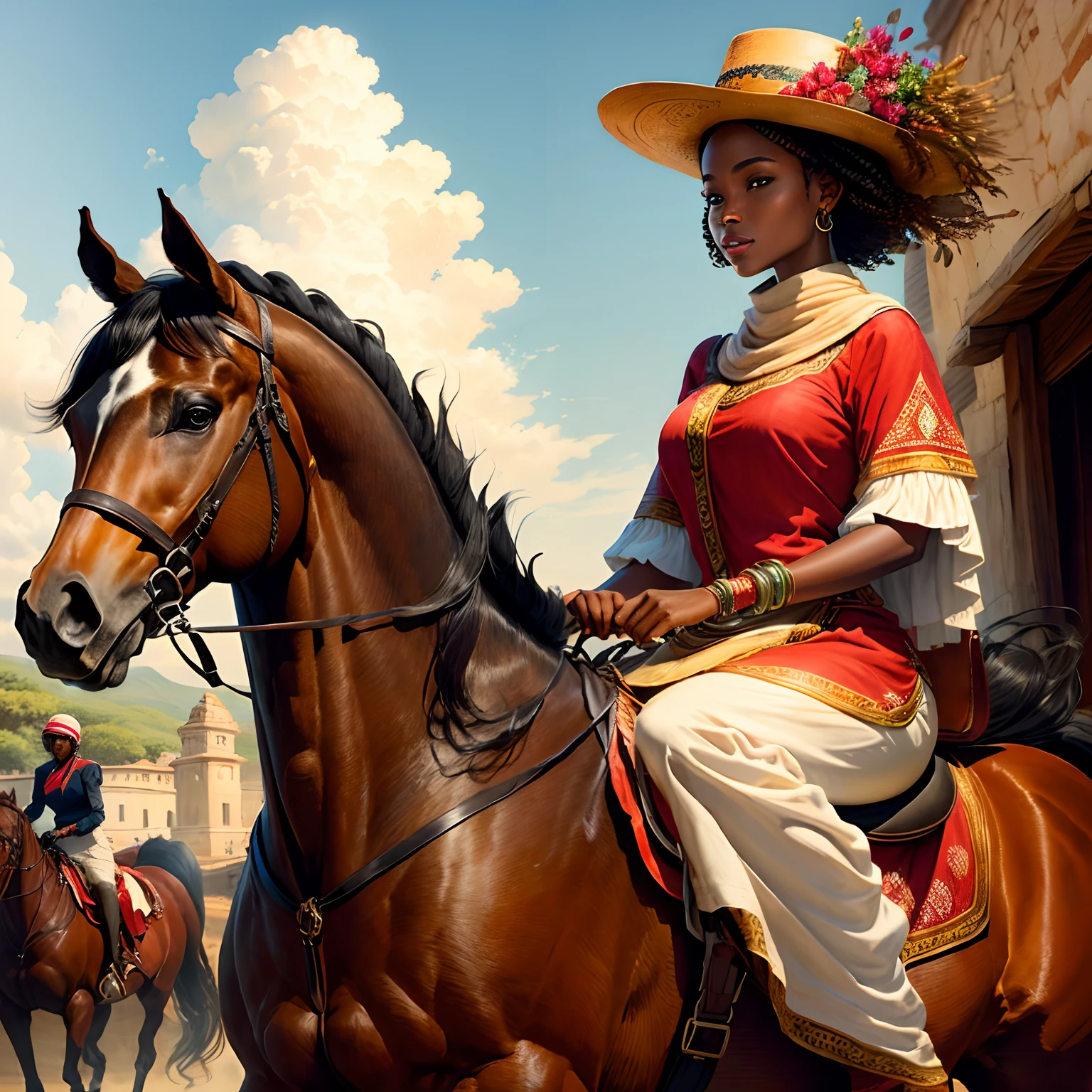 African woman riding a horse