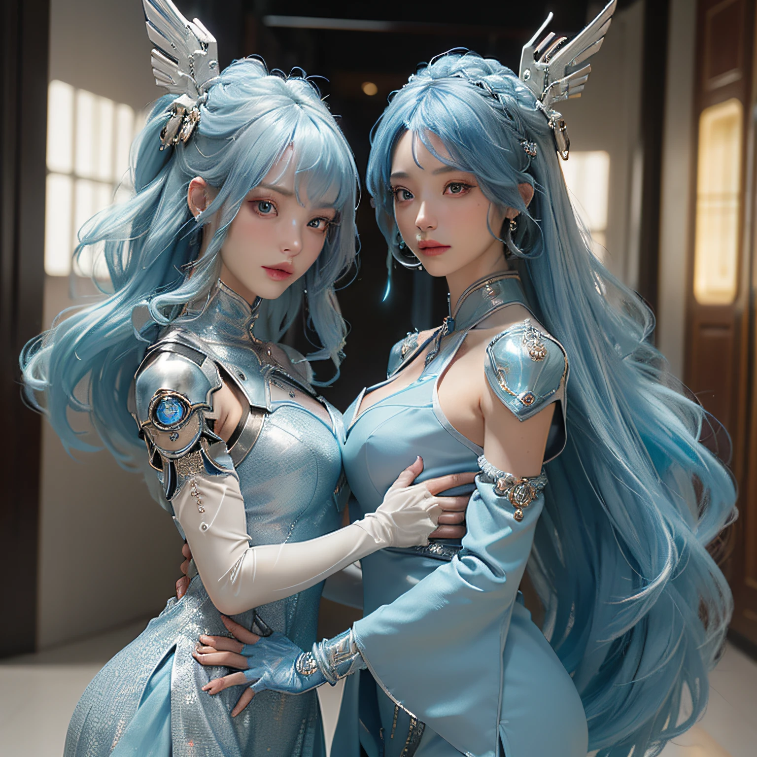 Anime girl with blue hair and blue top posing in front of café, maya ali as a lightning mage, maya ali as a storm sorcerer, ashe, maya ali as a d&d sorcerer, female mage!, Maya Ali as the Wind Magician, Maya Ali as a cyber magician, portrait knights of zodiac girl, knights of zodiac girl